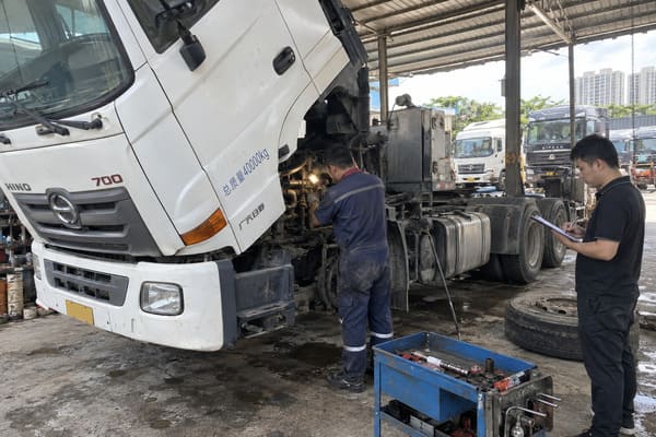 Used semi-trucks at a truck yard
