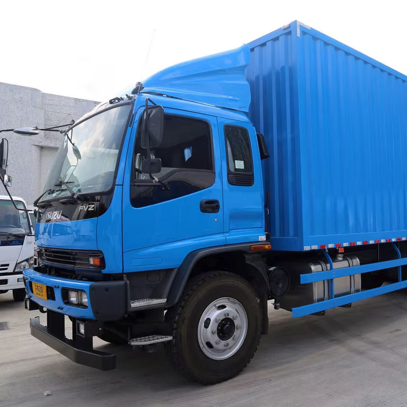 Left front side view of Isuzu FVZ 300HP 6X4 9.35-meter box-type cargo van, used heavy truck for Qingling