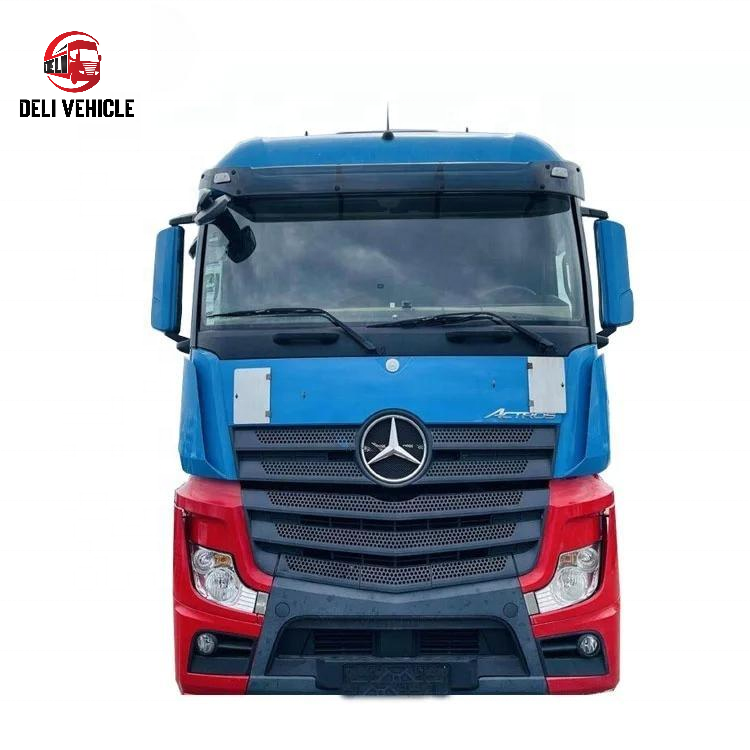 High quality USED Euro truck for Mercedes Benz full series 4X2 6X2 used truck, second hand heavy duty tractor head with blue cab, front face view, covering 1846 4140 AXOR 1840 Actros 2644 1848 2648 2658 2652 2641 2653 models