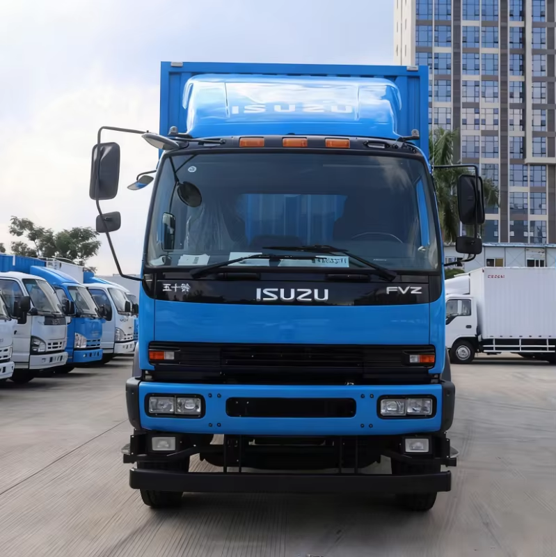 Front face view of used Isuzu FVZ 300HP Euro 5 heavy cargo van, 6X4b drive wheel manual transmission, hot sale for Qingling