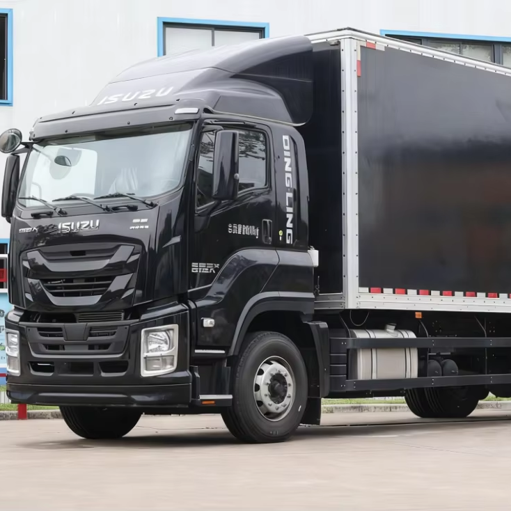 Left front side view of Isuzu Giga 240hp Euro6 heavy diesel van freight truck for Qingling, used truck for sale