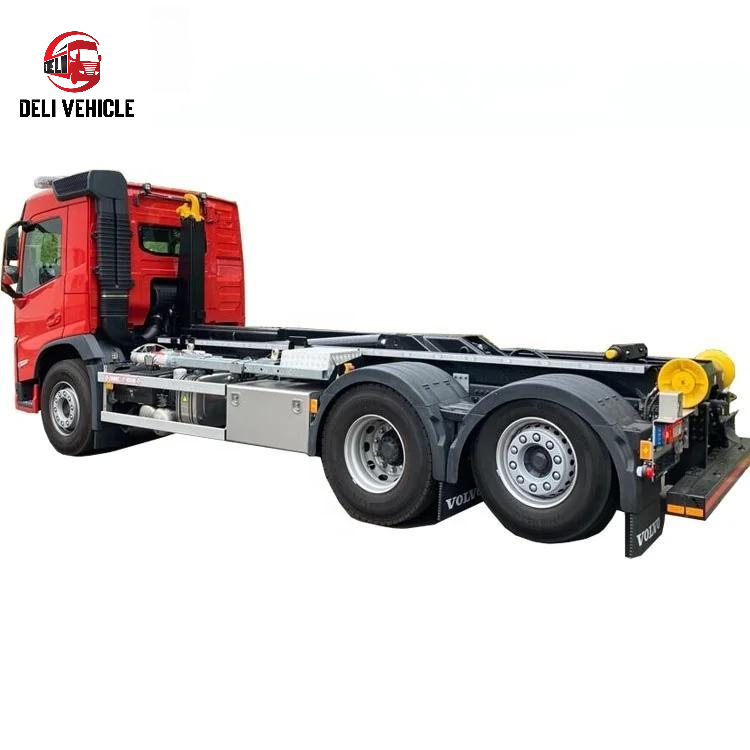 Left side chassis view of good condition used tractor truck for VOLVO FM420 6x2 used trailer truck, 420HP heavy duty red tractor frame