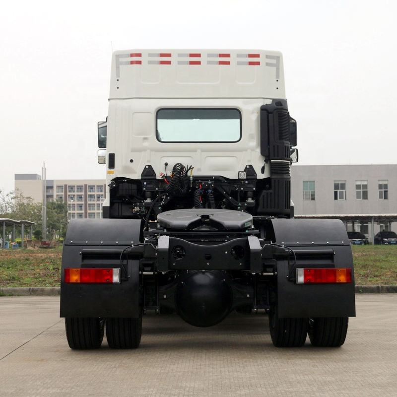 Rear view of second hand Hino 700 Series 420HP 4x2 tractor truck, showing rear chassis and axles, 2018 high roof cabin manual transmission heavy truck