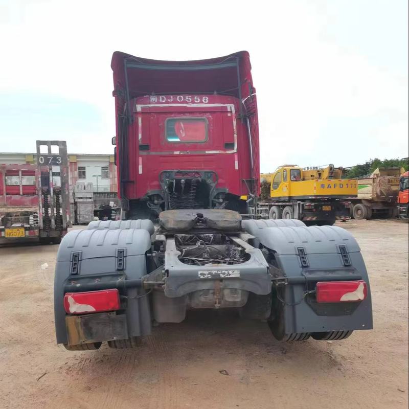 Used SCANIA G440 6x2 diesel tractor truck second hand trailer head for road transport, 440HP heavy duty diesel tractor showing rear bumper and fifth wheel coupling, rear view