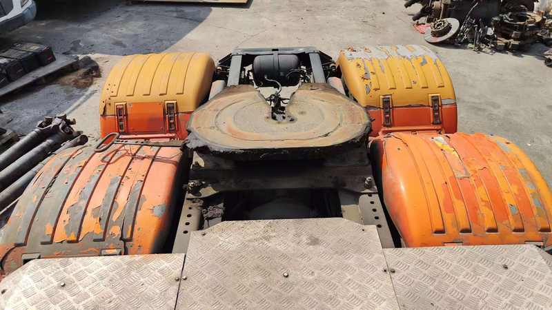 Used SCANIA G380 heavy dump truck rear view, showing hydraulic tipper lifting mechanism and cargo box base