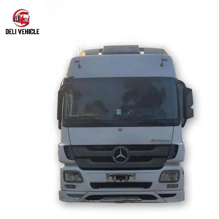 High quality USED Euro truck for Mercedes Benz full series 4X2 6X2 used truck, second hand heavy duty tractor head with grey high roof cab, front face view, including 1846 4140 AXOR 1840 Actros 2644 1848 2648 2658 2652 2641 2653 models