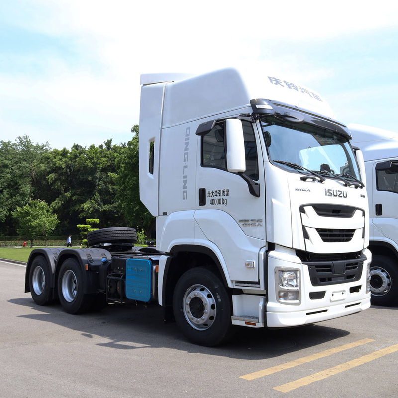 Full right side view of used Isuzu Giga VC46 VC61 VC66 4x2 Euro 5 diesel heavy tractor head, left steering truck