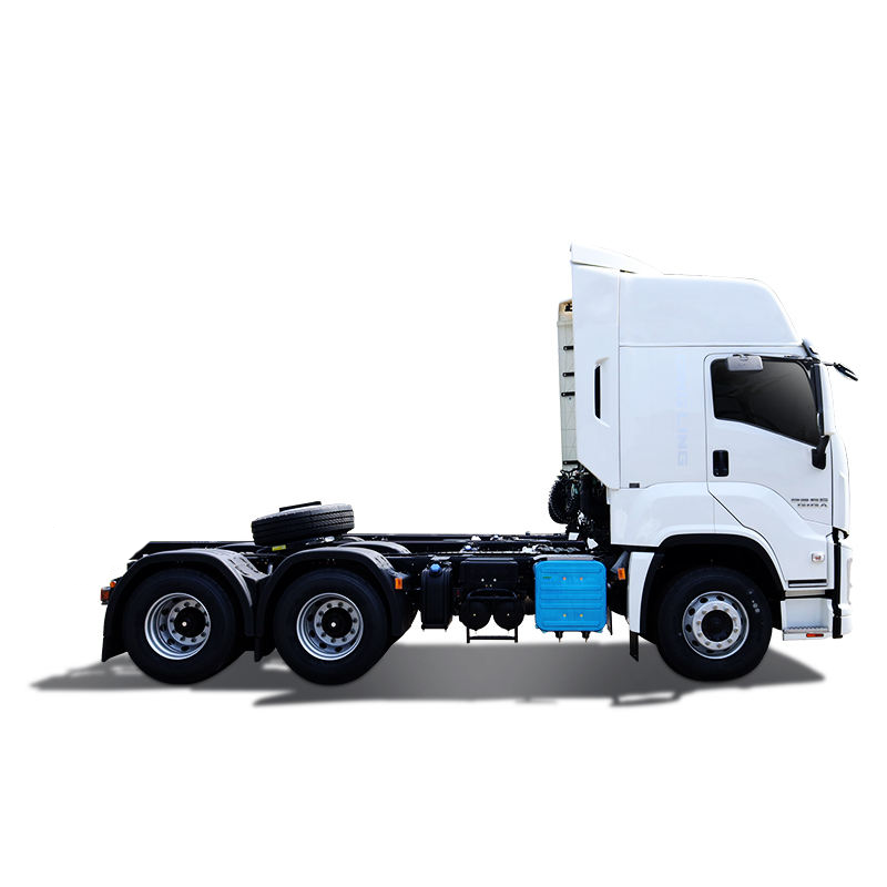 Full right side view of used Isuzu VC61 Euro 5 6x4 manual transmission tractor truck for sale