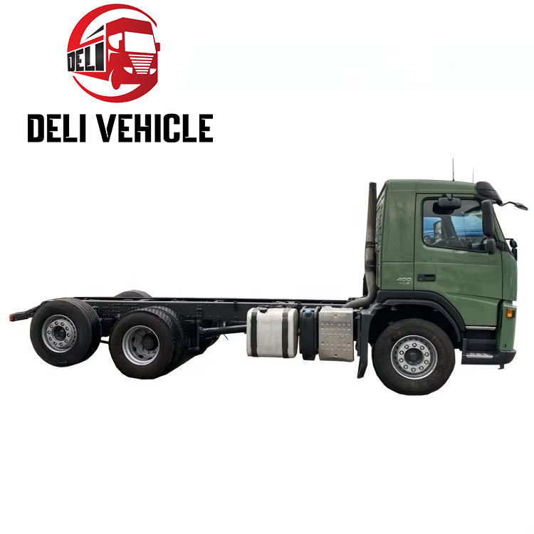 Left side chassis view of USED VOLVO FM400 6x2 Euro trailer truck, 400HP heavy duty used tractor showing undercarriage and frame