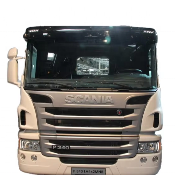 Used tractor trucks low price truck tractor SCANIA P380 P400 P410 P340 trailer truck head, P series utility heavy duty tractor with off-white cab, front face view