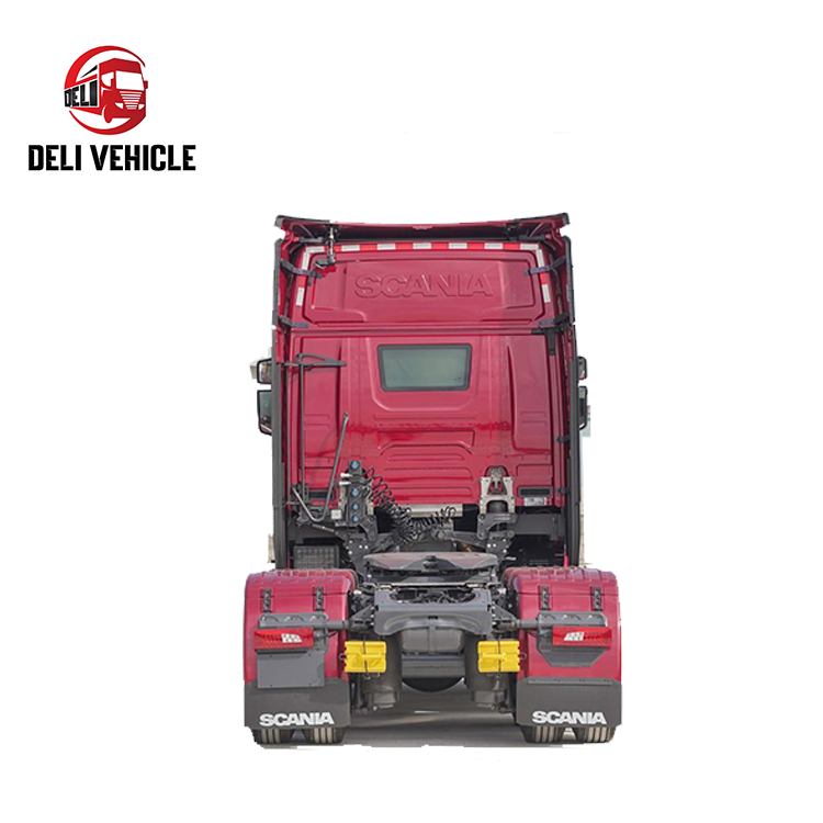 High quality for used scania S650 tractor used tractor's trucker tractor truck for sale, premium S series flagship heavy duty tractor showing rear bumper, tail lights and fifth wheel coupling, rear view
