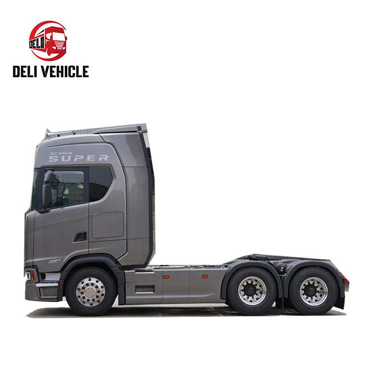High quality used 6x2 truck for SCANIA S560 used truck second hand trailer truck, premium S series heavy duty silver grey tractor, right front 45 degree side view