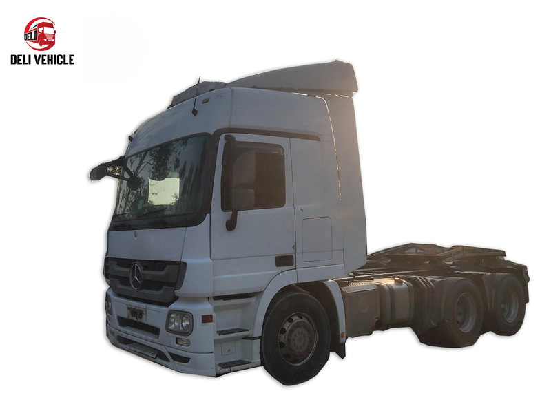 High quality USED Euro truck for Mercedes Benz 1846 4140 AXOR 1840 Actros 2644 1848 2648 2658 2652 2641 2653 4X2 6X2 used truck, second hand heavy duty tractor head with grey cab, full left side view