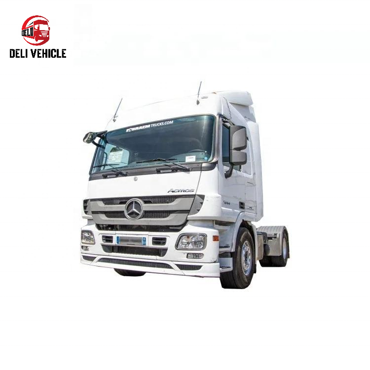 Full right side view of good condition used truck for Mercedes 1844 4X2, second hand heavy duty tractor head with white high roof cab