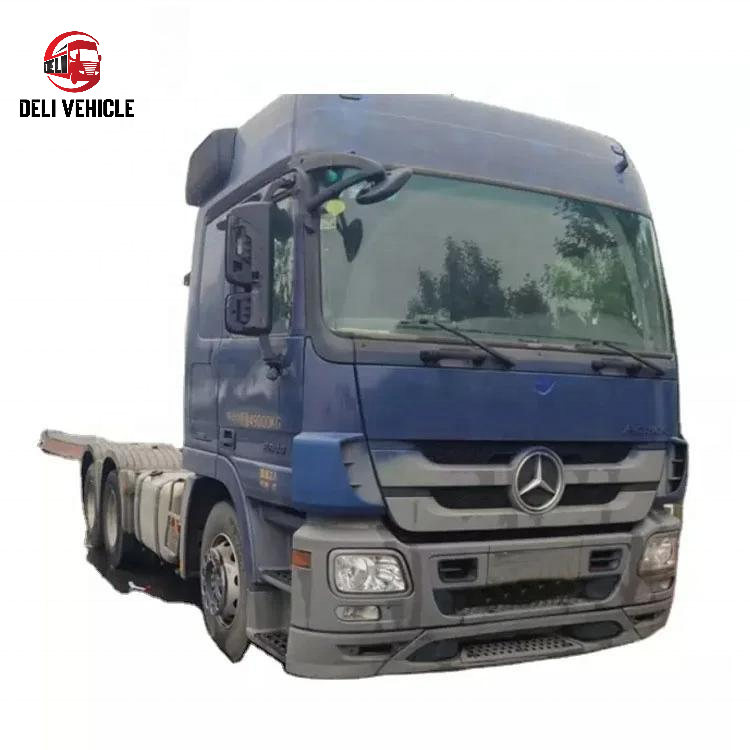 - Right front side view of USED Euro truck for Mercedes 2644 6x2 used trailer truck, second hand heavy duty tractor head with blue cab