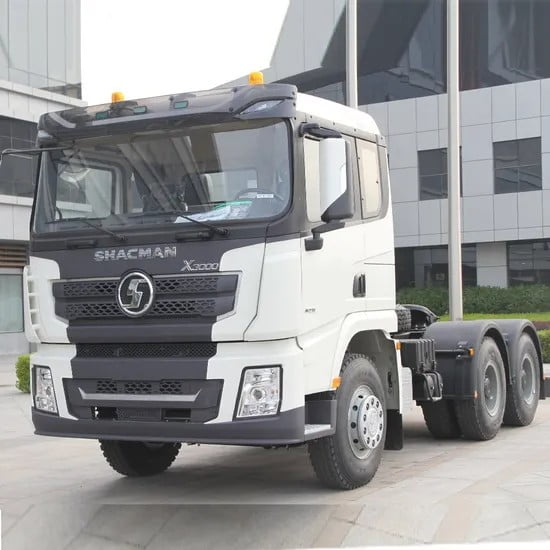 Front left side view of white used Shacman Delong X3000 6X4 Euro6 heavy duty tractor truck
