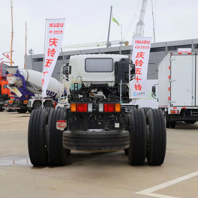 Rear chassis view of used Isuzu Giga 520HP 8x4 special operation truck, showing rear axles and frame assembly