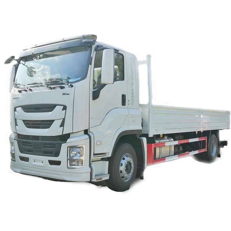Right front side view of used Isuzu Giga 4x2 205hp diesel cargo truck for sale, manual transmission