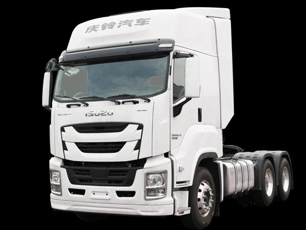 Front view of white used Isuzu GIGA VC61 380hp 4x2 Euro 5 heavy tractor truck