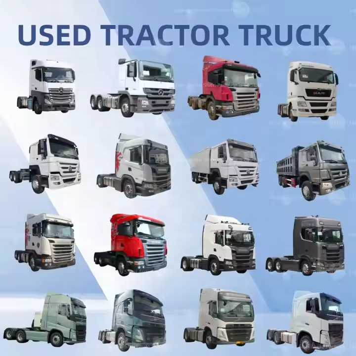 Collection poster displaying various used heavy duty tractor trucks of different brands